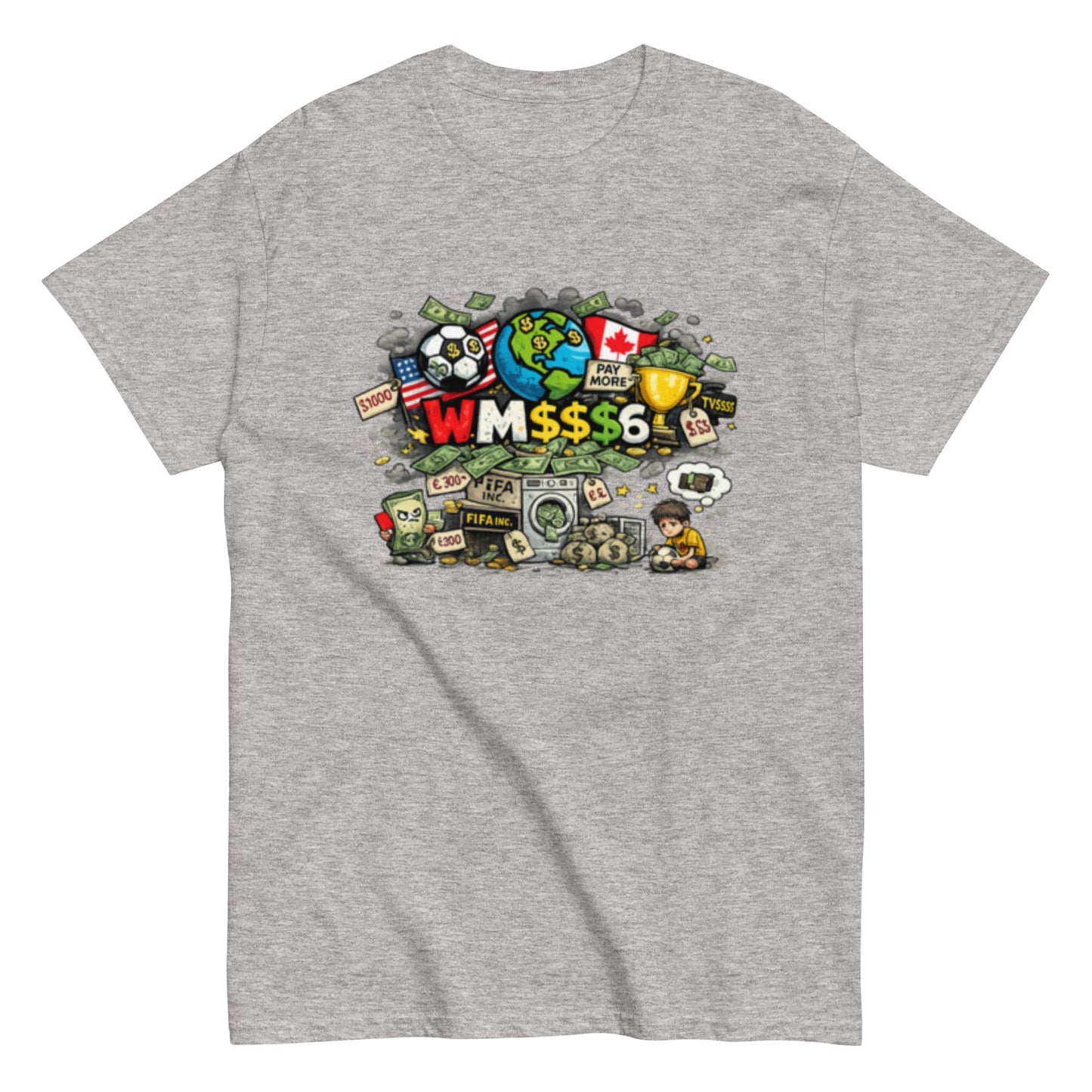 Satirisches WM 2026 T-Shirt Design | Fußball Kritik Shirt | Anti Kommerz Fußball Fanart | Comic Style , Herren, Frauen, Unisex T-Shirt - SprücheKüche - Druckfrisch & frech