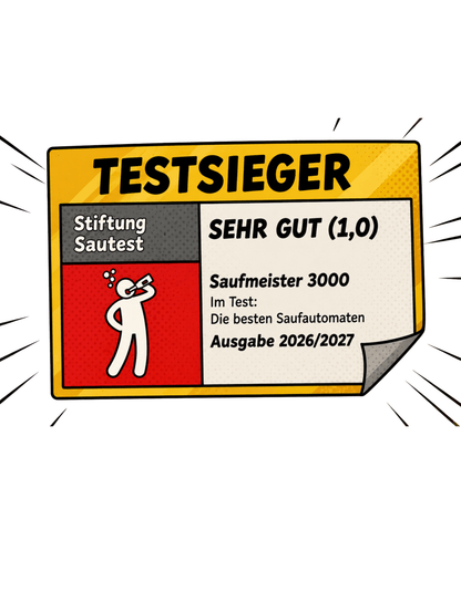 TESTSIEGER Shirt – „Saufmeister 3000“ | Lustiges Party & Festival T-Shirt, Herren, Frauen, Unisex T-Shirt - SprücheKüche - Druckfrisch & frech