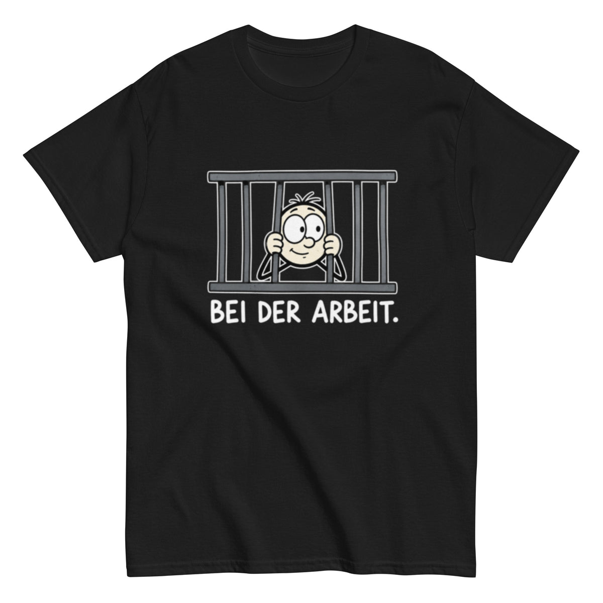 Lustiges Bei der Arbeit T-Shirt mit Cartoon Motiv hinter Gitterstäben