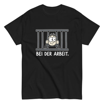 Lustiges Bei der Arbeit T-Shirt mit Cartoon Motiv hinter Gitterstäben