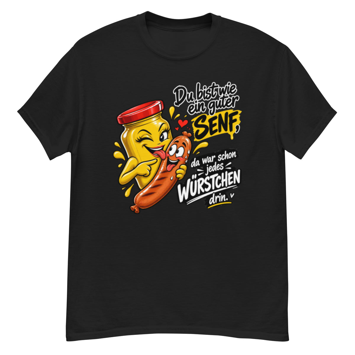 Lustiges Senf und Wurst T-Shirt mit frechem Spruch und Comic-Motiv