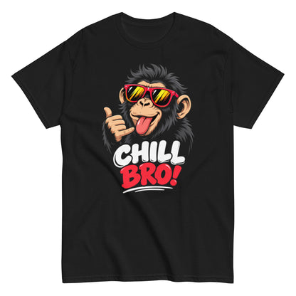 Lustiges schwarzes T-Shirt mit CHILL BRO Spruch und coolem Affen-Motiv