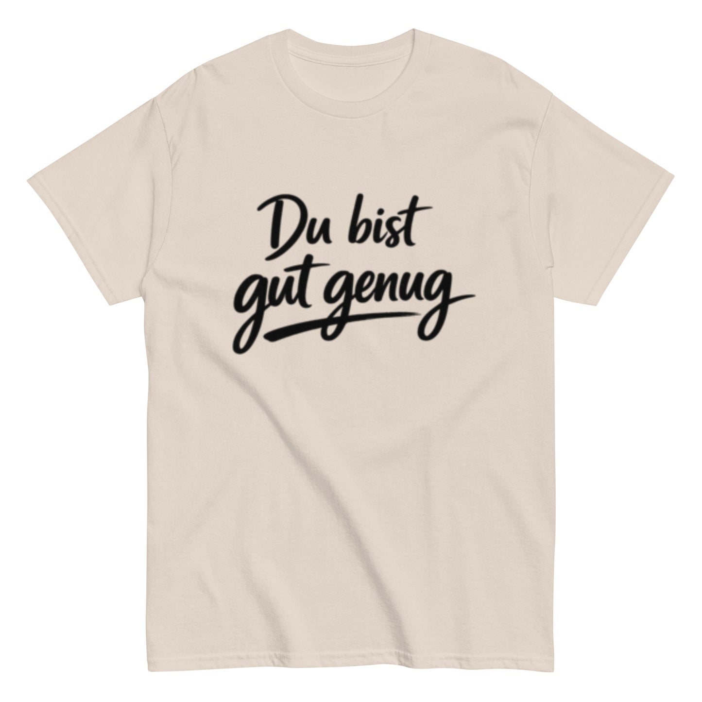 Minimalistisches T-Shirt mit der motivierenden Aufschrift „Du bist gut genug“.