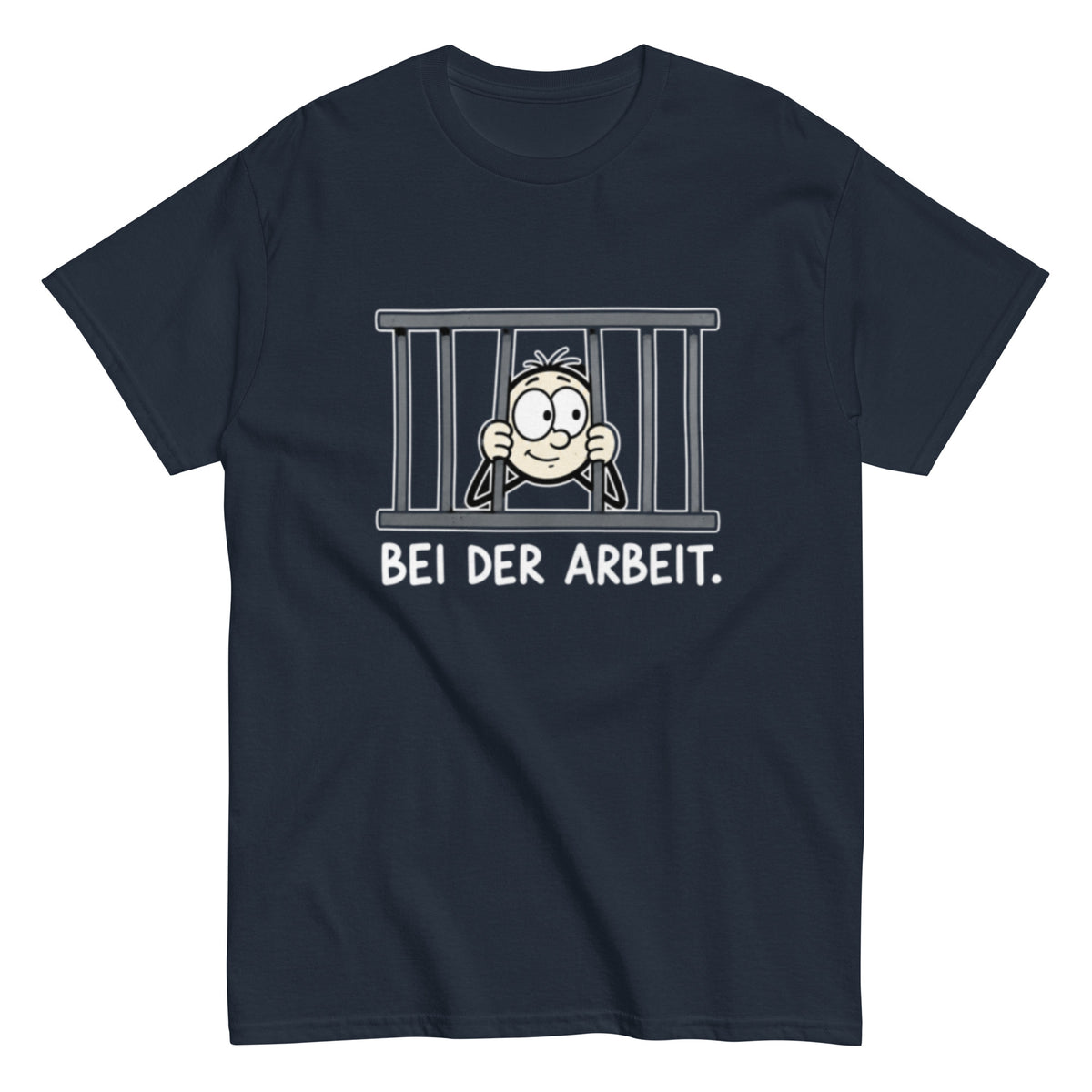 Lustiges Bei der Arbeit T-Shirt mit Cartoon Motiv hinter Gitterstäben