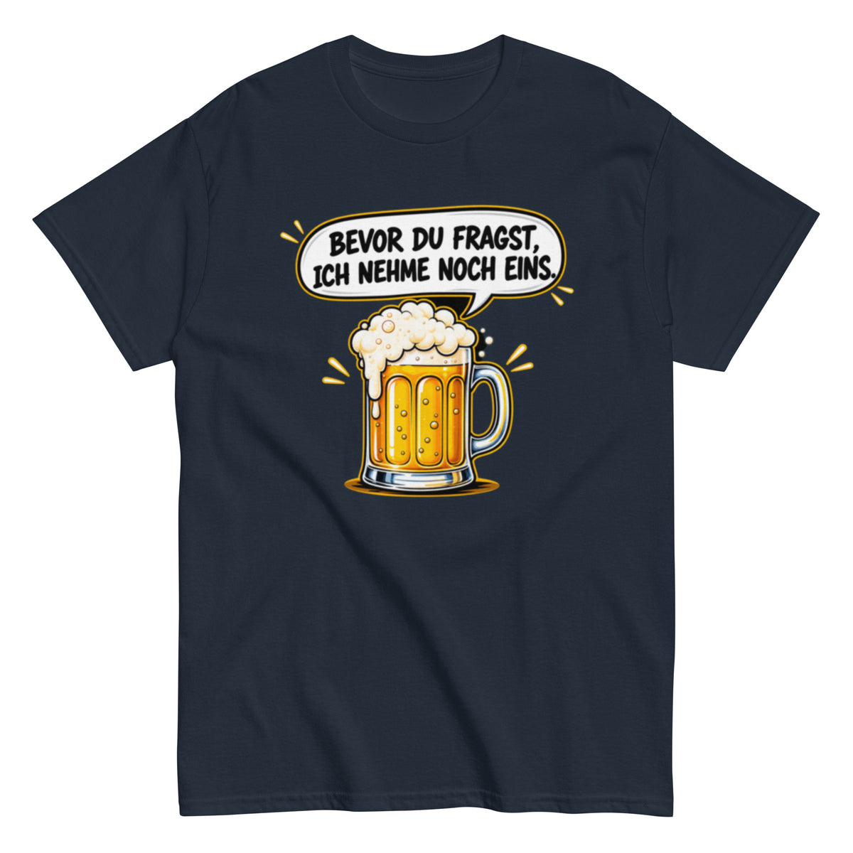 Lustiges Bier T-Shirt mit Bierglas und dem Spruch Bevor du fragst, ich nehme noch eins