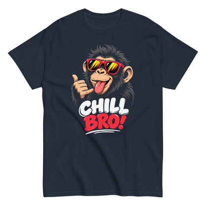 Lustiges schwarzes T-Shirt mit CHILL BRO Spruch und coolem Affen-Motiv