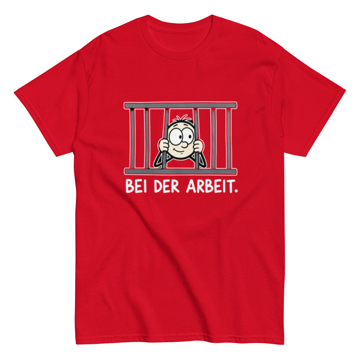 Lustiges Bei der Arbeit T-Shirt mit Cartoon Motiv hinter Gitterstäben