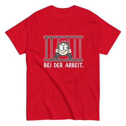 Lustiges Bei der Arbeit T-Shirt mit Cartoon Motiv hinter Gitterstäben