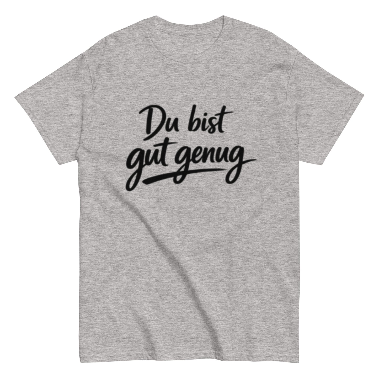 Minimalistisches T-Shirt mit der motivierenden Aufschrift „Du bist gut genug“.