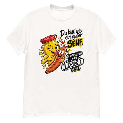 Lustiges Senf und Wurst T-Shirt mit frechem Spruch und Comic-Motiv