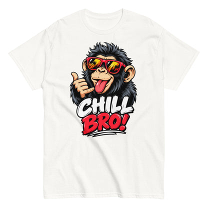 Lustiges schwarzes T-Shirt mit CHILL BRO Spruch und coolem Affen-Motiv