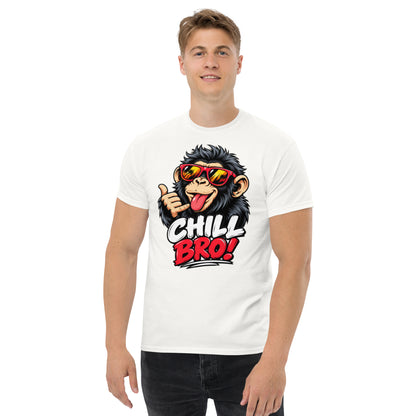 Lustiges schwarzes T-Shirt mit CHILL BRO Spruch und coolem Affen-Motiv