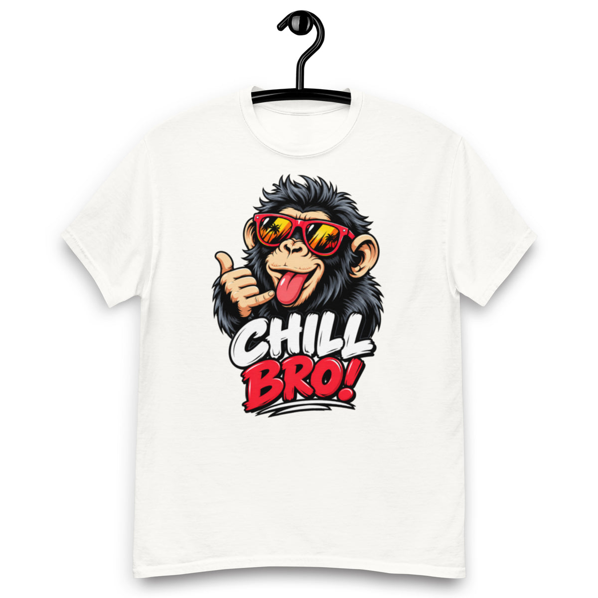 Lustiges schwarzes T-Shirt mit CHILL BRO Spruch und coolem Affen-Motiv