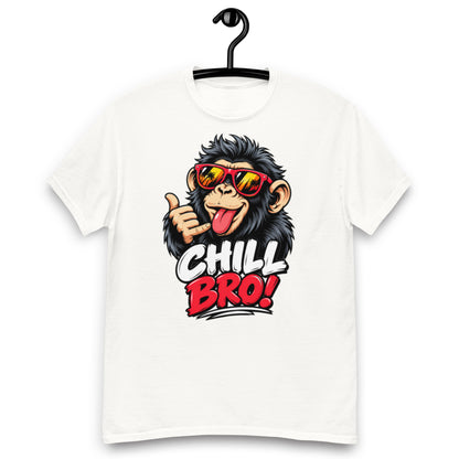 Lustiges schwarzes T-Shirt mit CHILL BRO Spruch und coolem Affen-Motiv