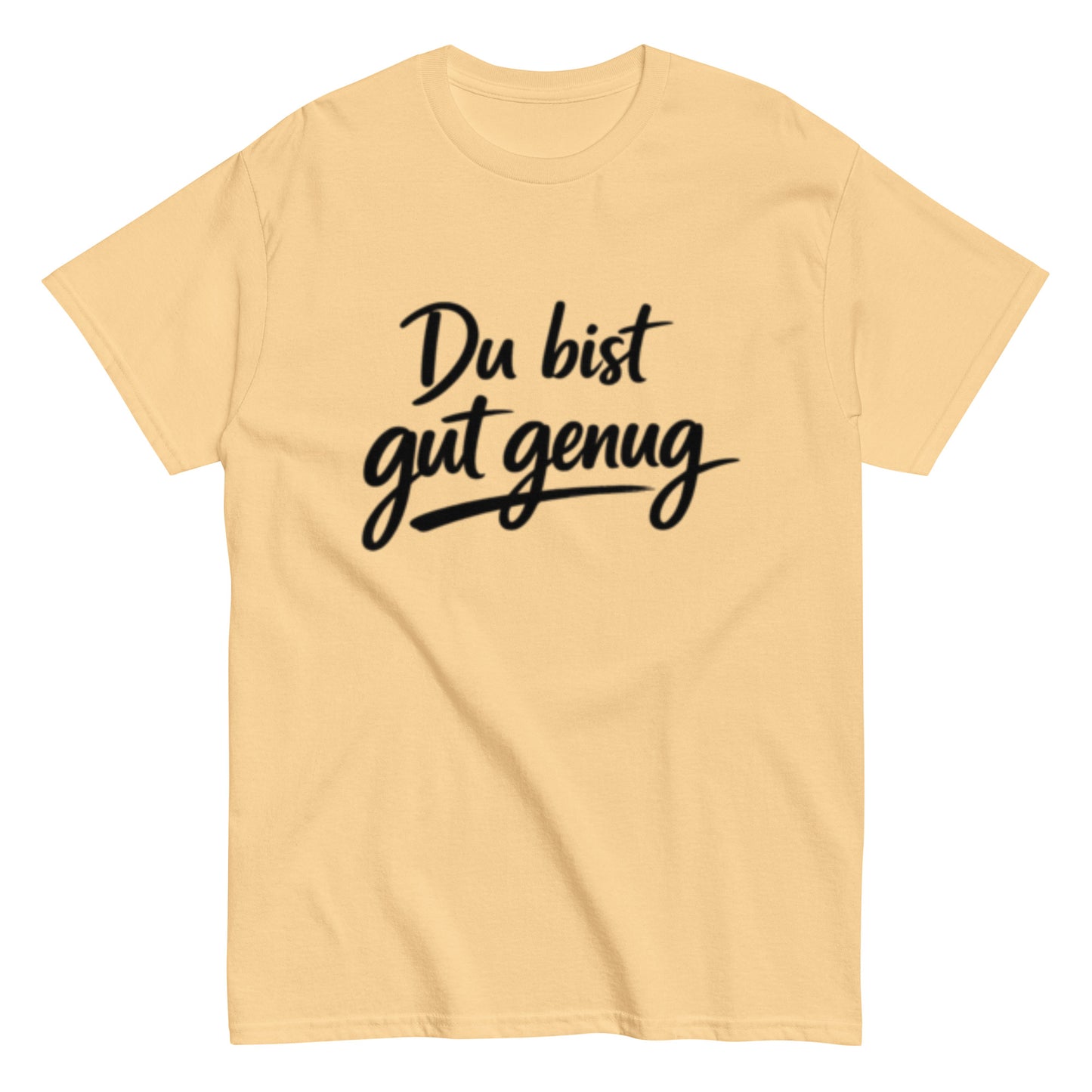 Minimalistisches T-Shirt mit der motivierenden Aufschrift „Du bist gut genug“.