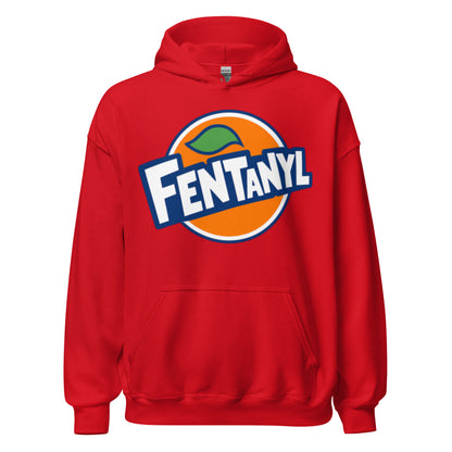 Weißer Hoodie mit auffälligem Fentanyl Statement-Motiv