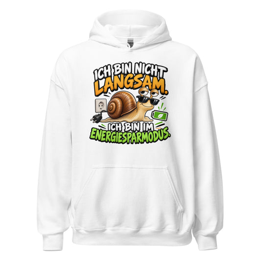 Lustiger Hoodie mit dem Spruch „Ich bin nicht langsam. Ich bin im Energiesparmodus.“ und einer coolen Schnecke mit Sonnenbrille