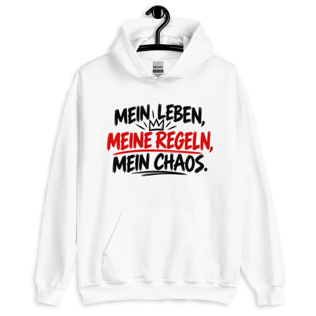 Lustiger Hoodie mit dem Spruch „Mein Leben, meine Regeln, mein Chaos.“