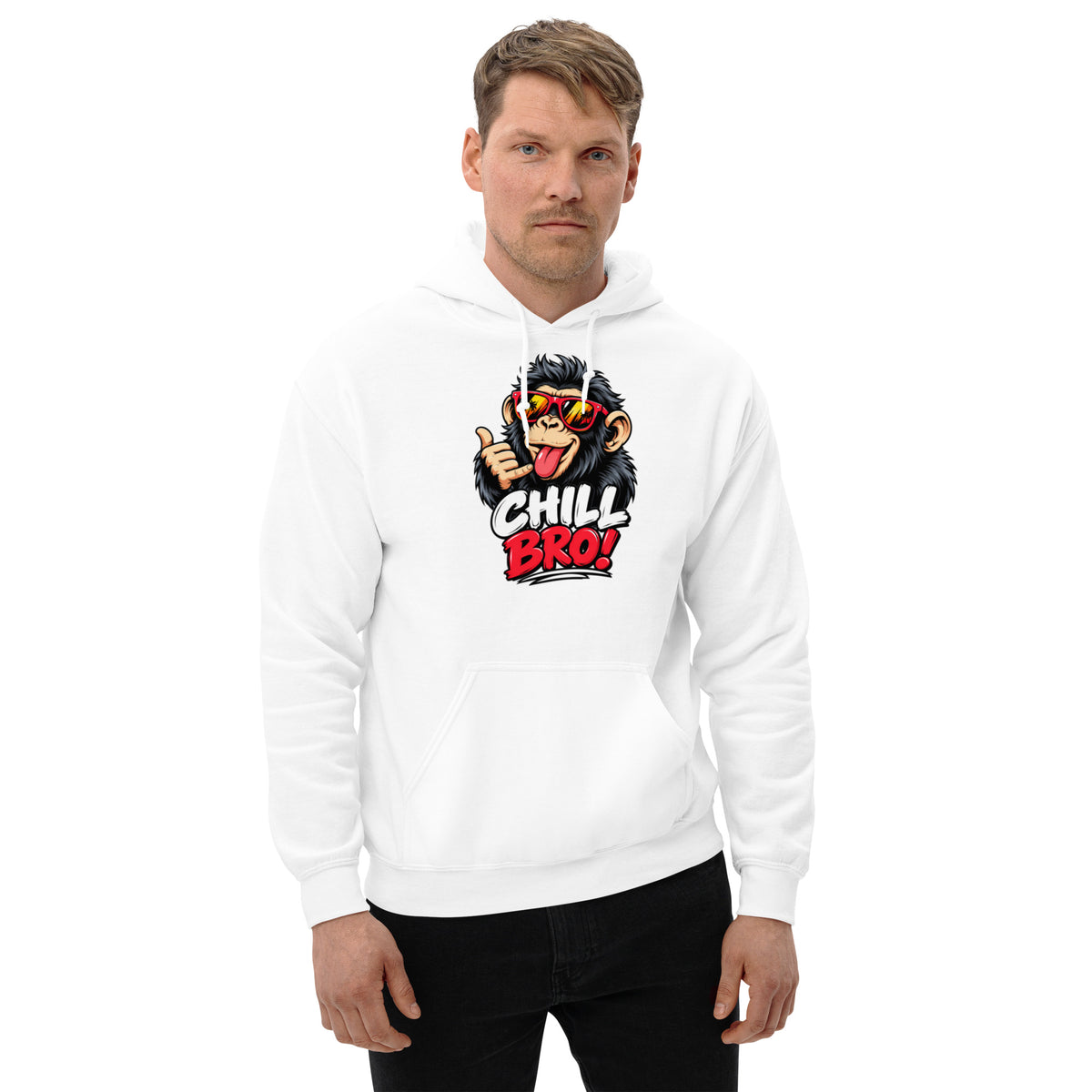 Lustiger Hoodie mit CHILL BRO Spruch und coolem Affen-Motiv
