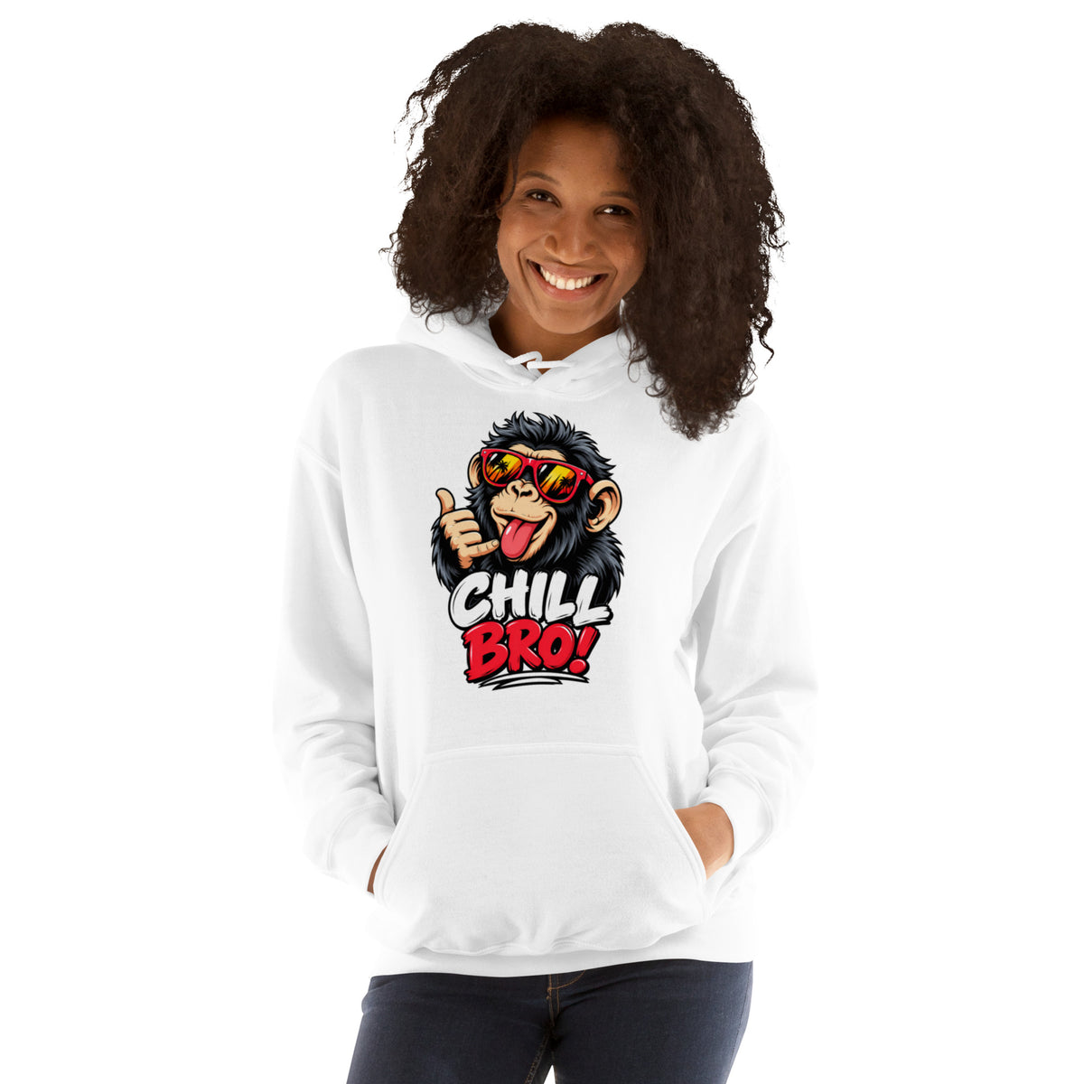 Lustiger Hoodie mit CHILL BRO Spruch und coolem Affen-Motiv