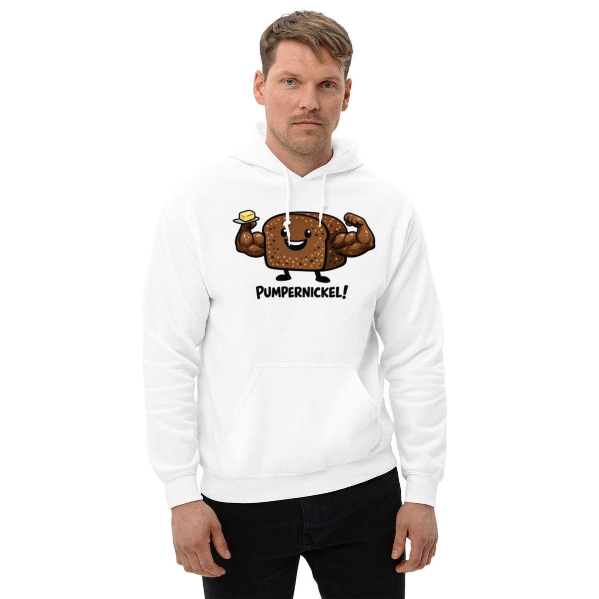 Lustiger Hoodie mit muskulösem Pumpernickel Brot Motiv und Spruch Pumpernickel