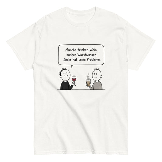 WEIN UND WURSTWASSER - Lustiges Herren T-Shirt - SprücheKüche - Druckfrisch & frech