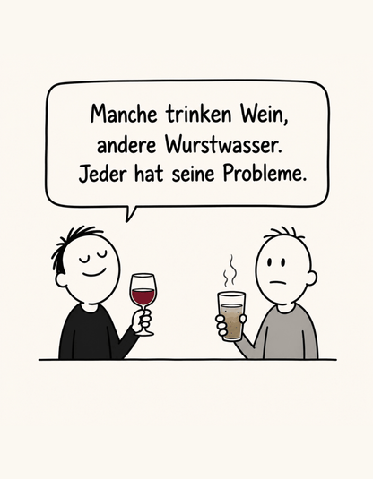 Wein / Wurstwasser - Lustiges T-Shirt, Meme Shirt, Geschenkidee, Herren, Frauen, Unisex T-Shirt - SprücheKüche - Druckfrisch & frech
