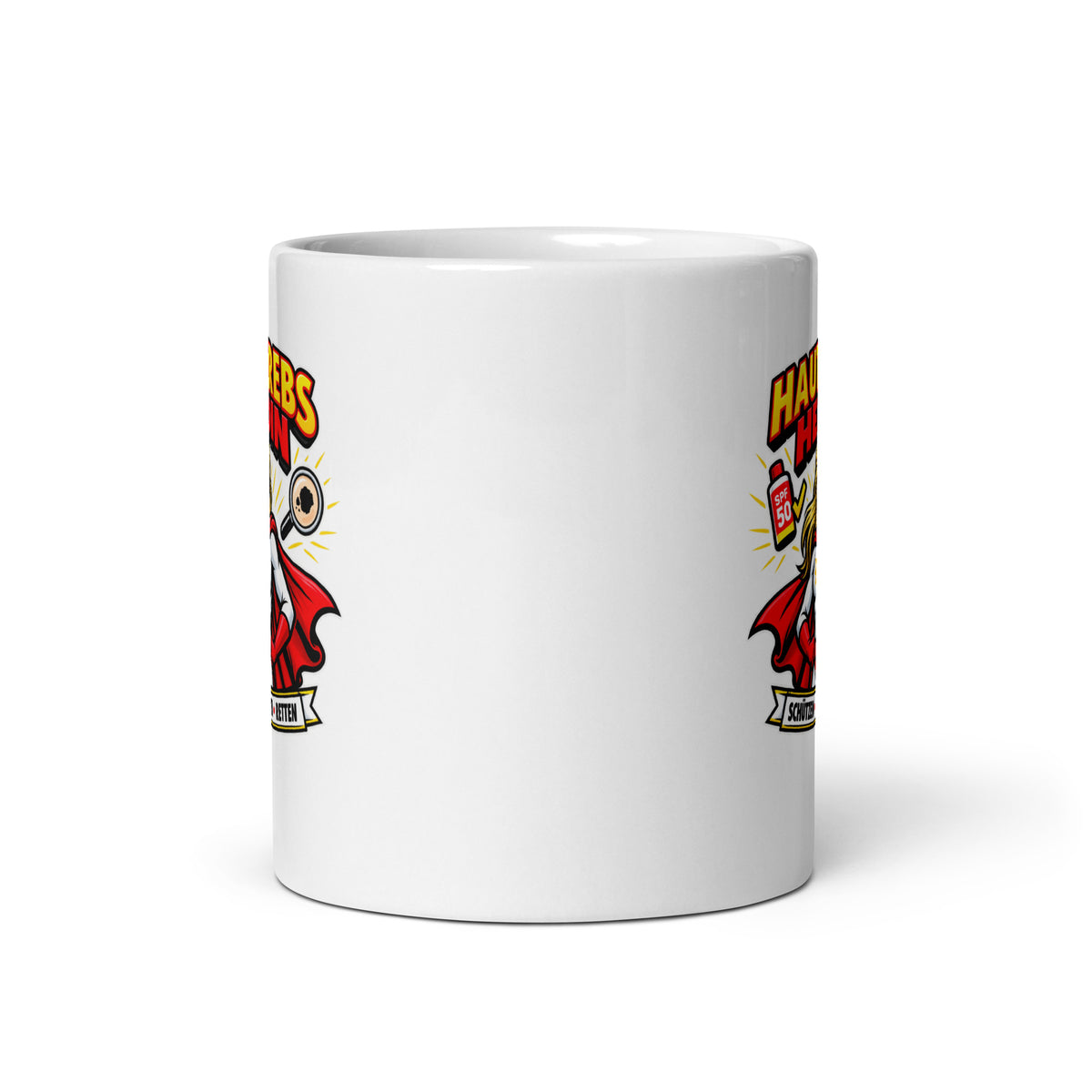 Hautkrebs Heldin Tasse mit Superheldinnen-Motiv und SPF 50 für Hautärztinnen und Dermatologinnen
