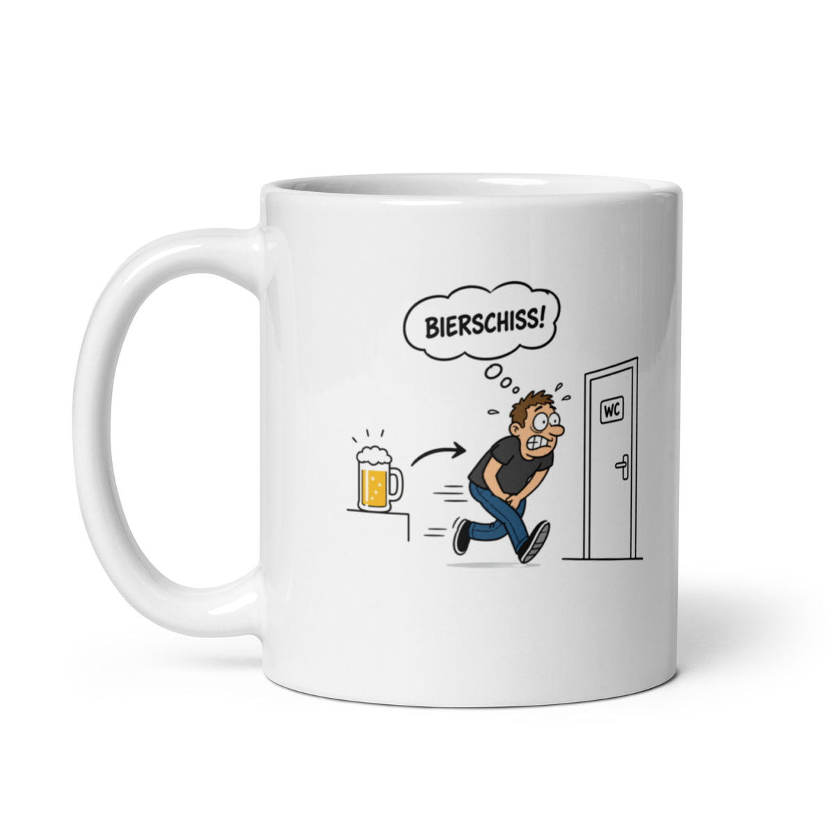 Lustige Tasse mit Bierschiss Cartoon, Bierglas und WC-Motiv