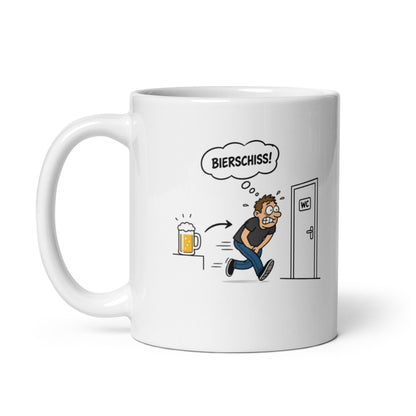 Lustige Tasse mit Bierschiss Cartoon, Bierglas und WC-Motiv