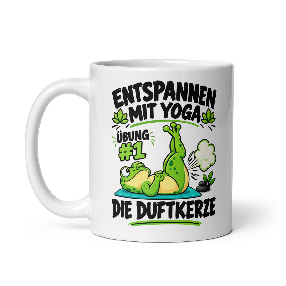 Lustige Yoga-Tasse mit dem Spruch Entspannen mit Yoga Übung #1 Die Duftkerze