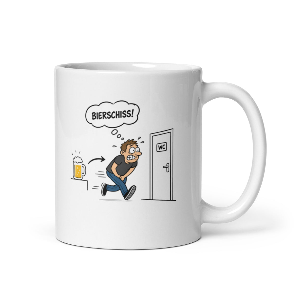 Lustige Tasse mit Bierschiss Cartoon, Bierglas und WC-Motiv
