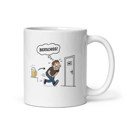 Lustige Tasse mit Bierschiss Cartoon, Bierglas und WC-Motiv
