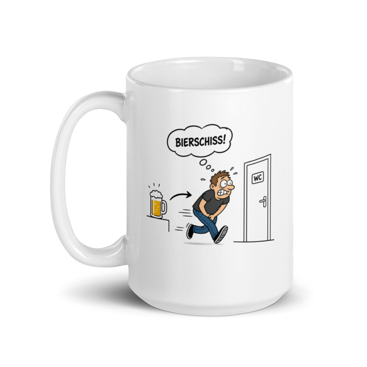 Lustige Tasse mit Bierschiss Cartoon, Bierglas und WC-Motiv