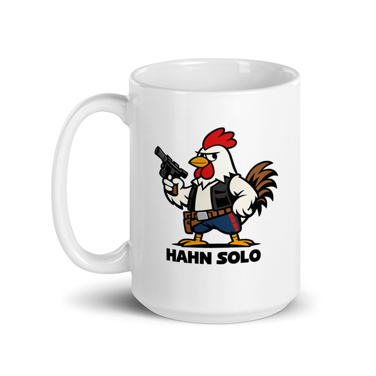 Lustige Tasse mit frechem Hahn-Motiv, Sonnenbrille und dem Schriftzug „HAHN SOLO“