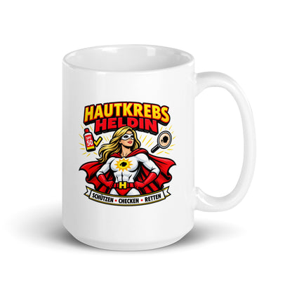 Hautkrebs Heldin Tasse mit Superheldinnen-Motiv und SPF 50 für Hautärztinnen und Dermatologinnen