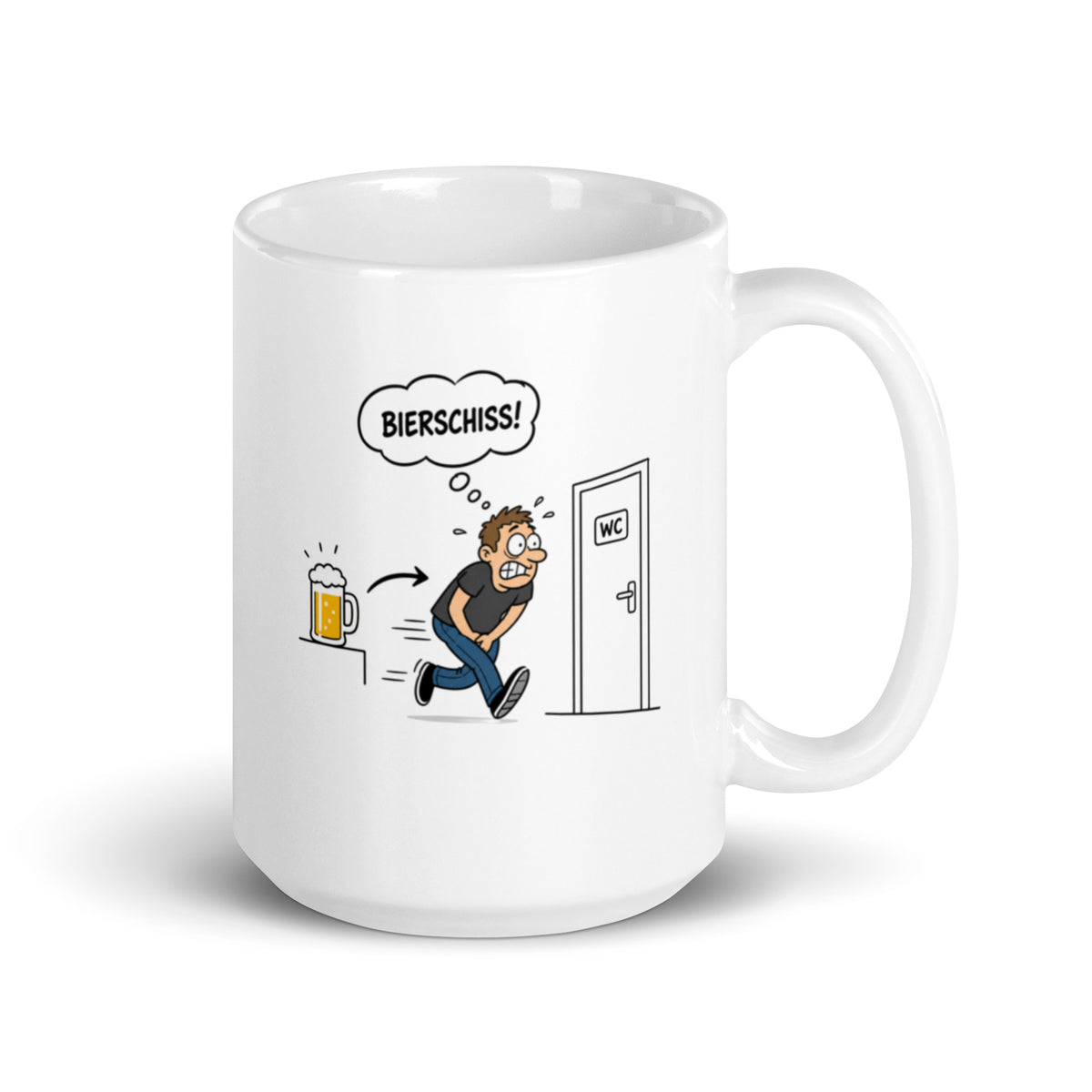 Lustige Tasse mit Bierschiss Cartoon, Bierglas und WC-Motiv