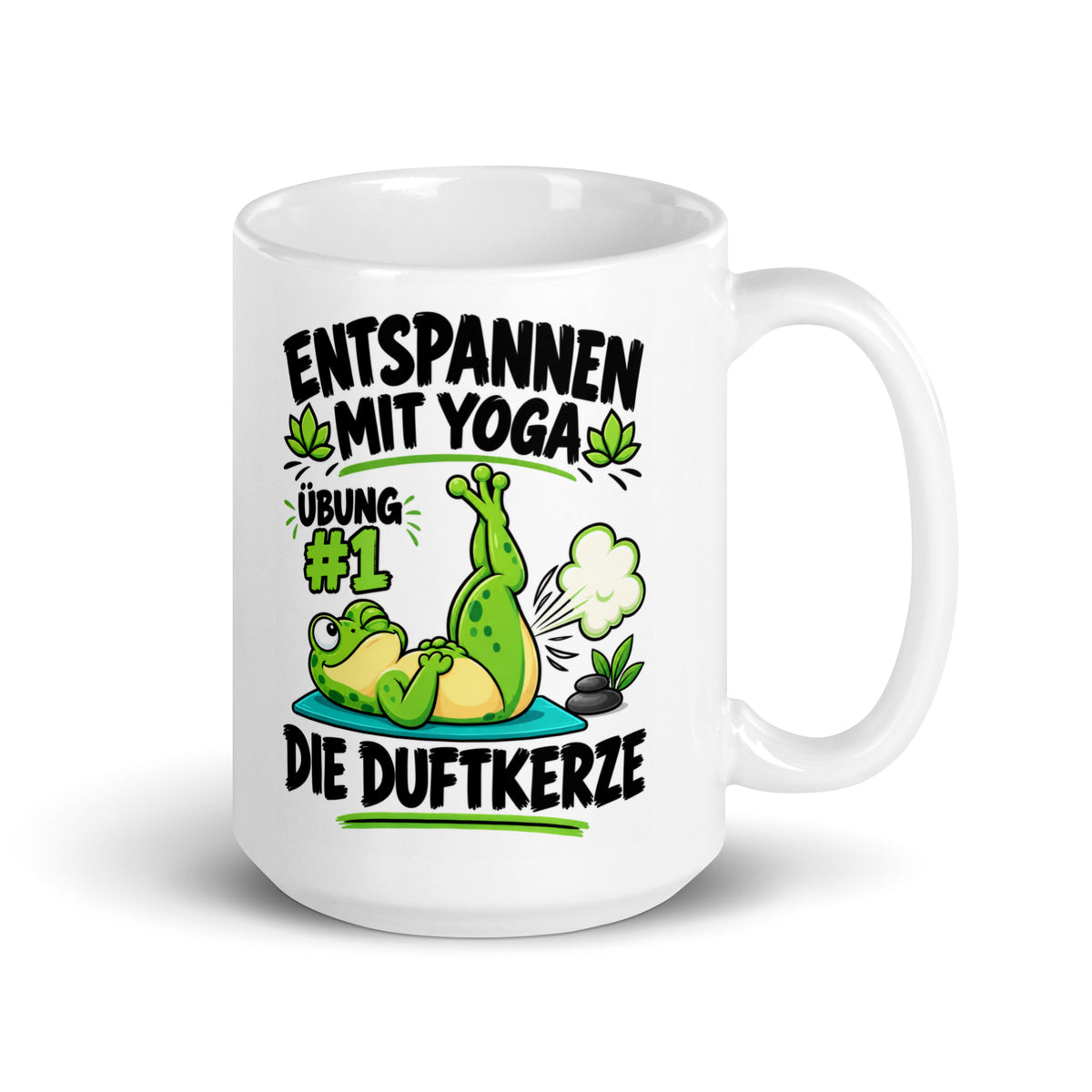 Lustige Yoga-Tasse mit dem Spruch Entspannen mit Yoga Übung #1 Die Duftkerze