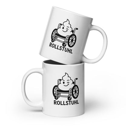Weiße Tasse mit lustigem Pflegehumor-Motiv und frechem Spruch für Pflegekräfte, Krankenpfleger und Pflegepersonal.