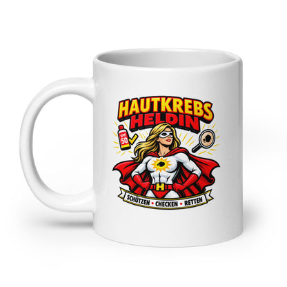 Hautkrebs Heldin Tasse mit Superheldinnen-Motiv und SPF 50 für Hautärztinnen und Dermatologinnen