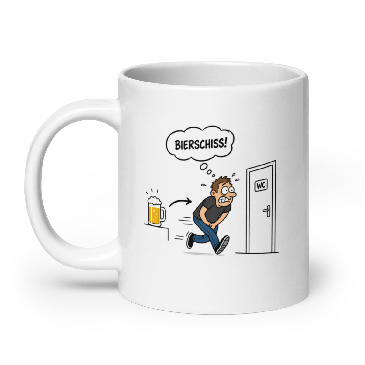 Lustige Tasse mit Bierschiss Cartoon, Bierglas und WC-Motiv