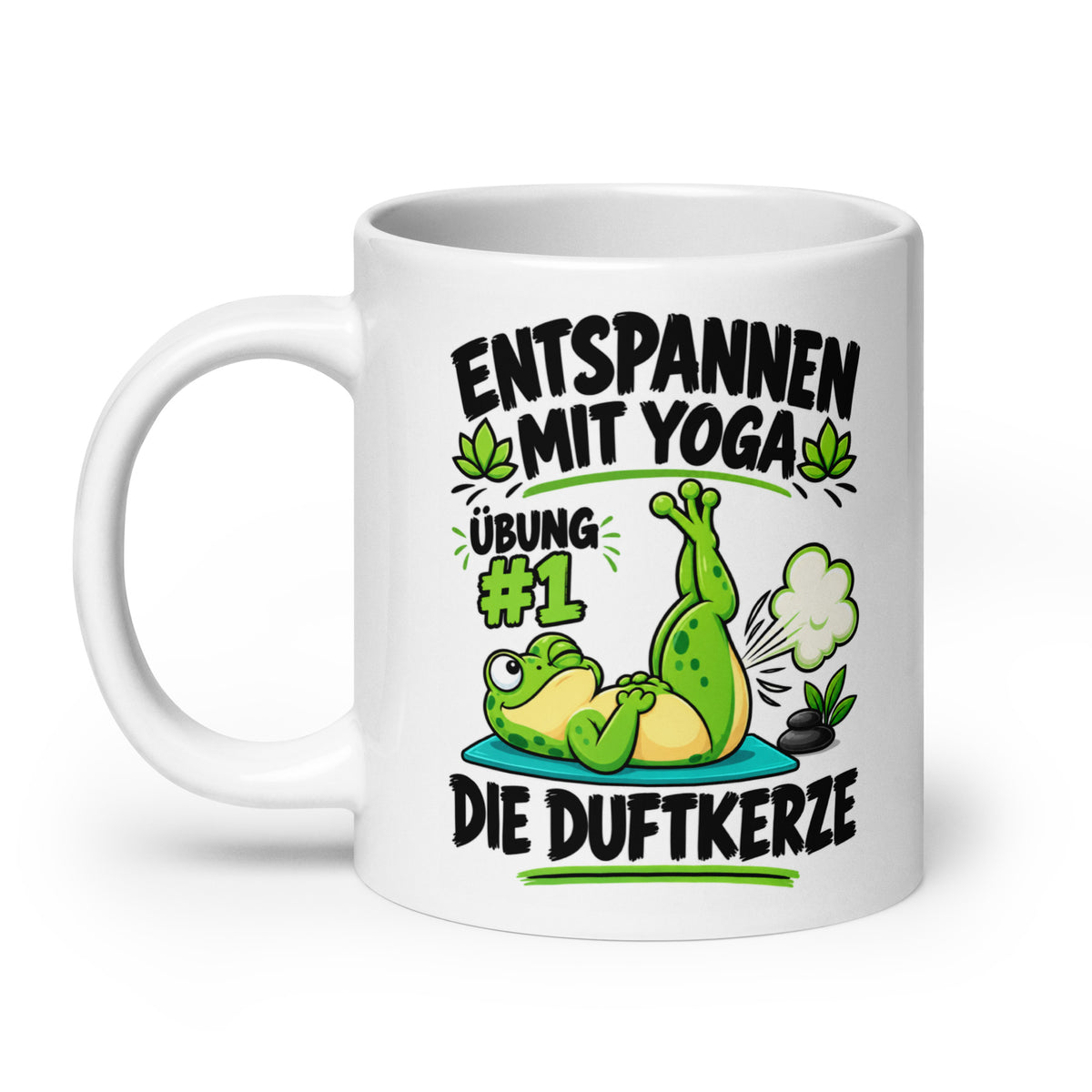 Lustige Yoga-Tasse mit dem Spruch Entspannen mit Yoga Übung #1 Die Duftkerze