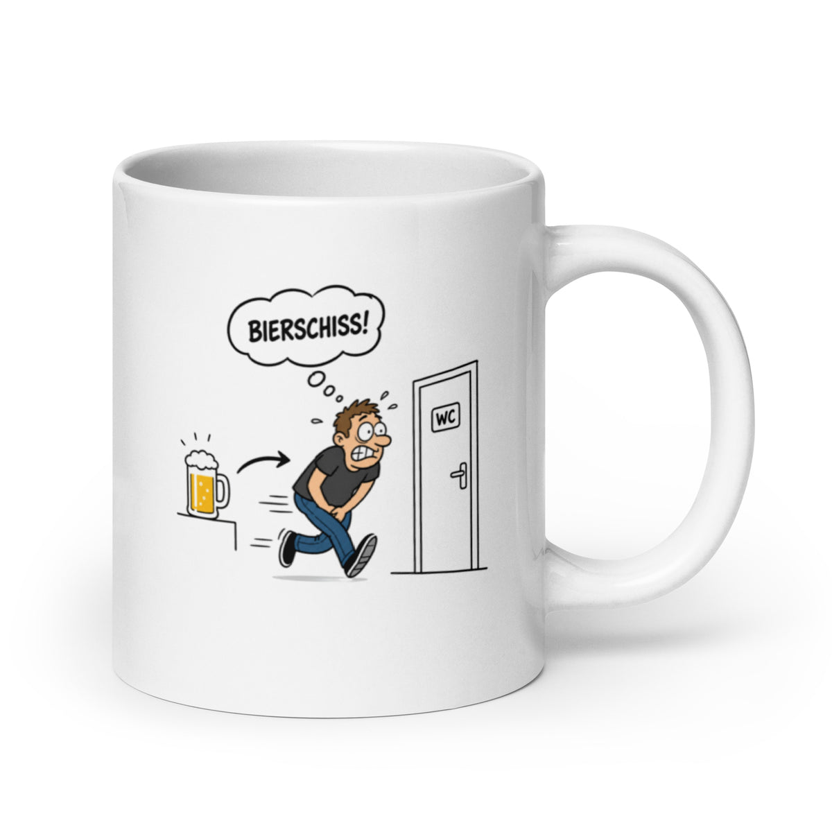 Lustige Tasse mit Bierschiss Cartoon, Bierglas und WC-Motiv
