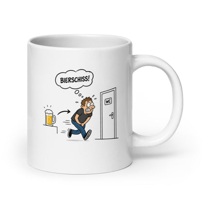 Lustige Tasse mit Bierschiss Cartoon, Bierglas und WC-Motiv