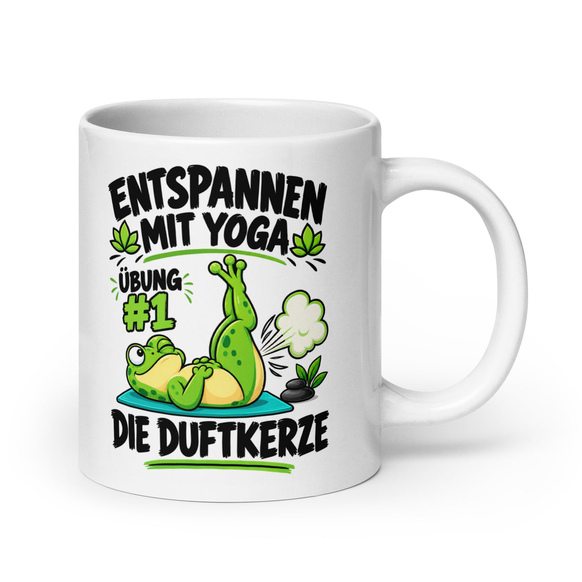 Lustige Yoga-Tasse mit dem Spruch Entspannen mit Yoga Übung #1 Die Duftkerze